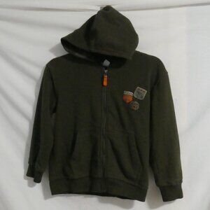 VIBRATIONS | size 7/8 | Olive Green Hooded Fleece Zip-Up Jacket | Camo Lining